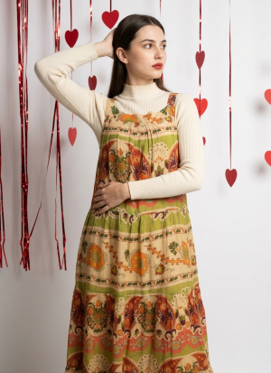 Pinafore Dress with Mock-Neck inner