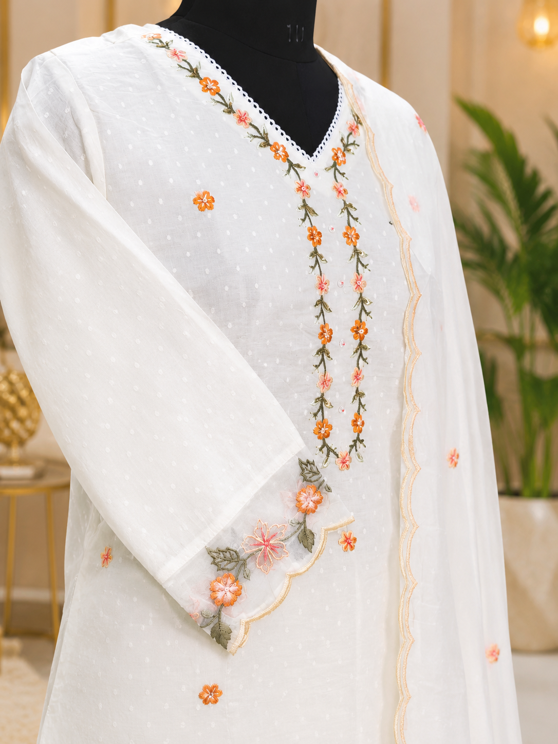 Ivory Floral Embroidered 3-Piece Suit Set - Image 2