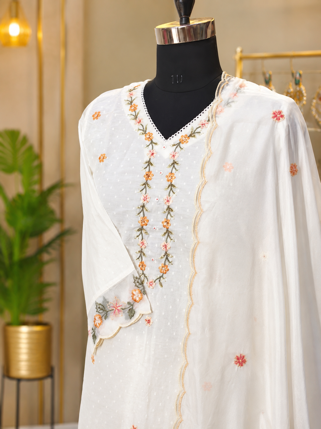 Ivory Floral Embroidered 3-Piece Suit Set - Image 3