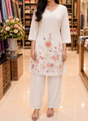 White Floral Embroidered Co-Ord Set