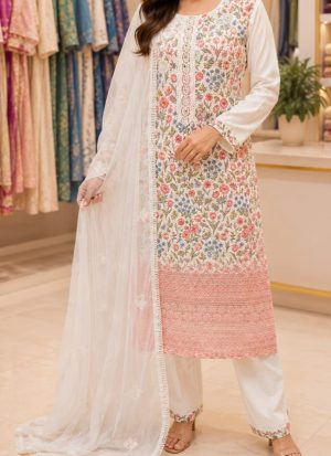 White Floral Printed 3-Piece Suit Set