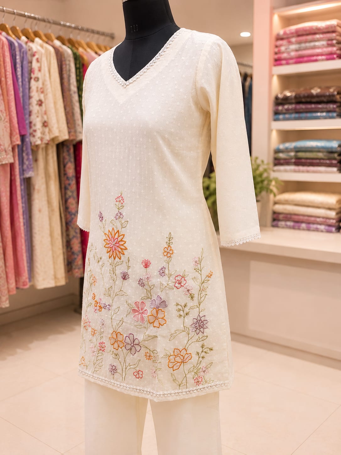 White Floral Embroidered Co-Ord Set - Image 2